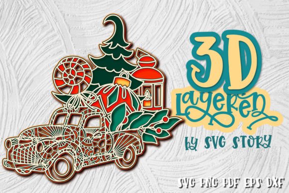 3D Christmas Truck Layered Design SVG for Laser Cutting in Winter Amp Campaigns