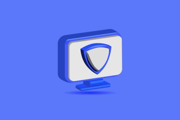 3D Monitor with Security Shield Design: A Modern Graphic for Creative Projects