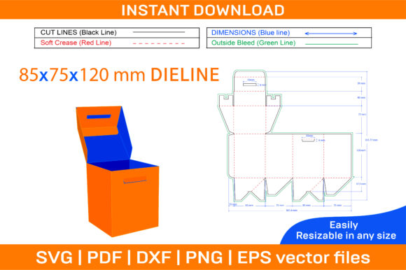 Auto Bottom Closer Box Dieline Template in Graphics and Print Templates