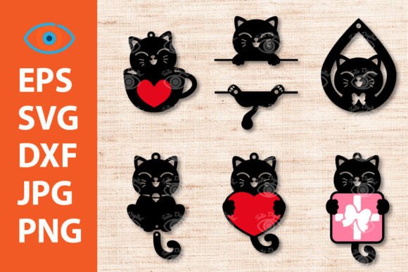 Black Cute Kawaii Cat Kitty Design for Laser Cutting Earrings