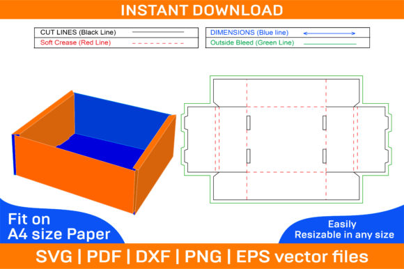 Corrugated Carton Tray Box Dieline Graphics and Print Templates
