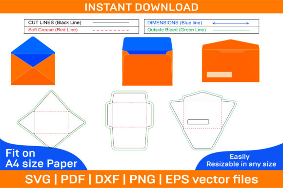 Envelope Set Dieline Template and 3D Graphics
