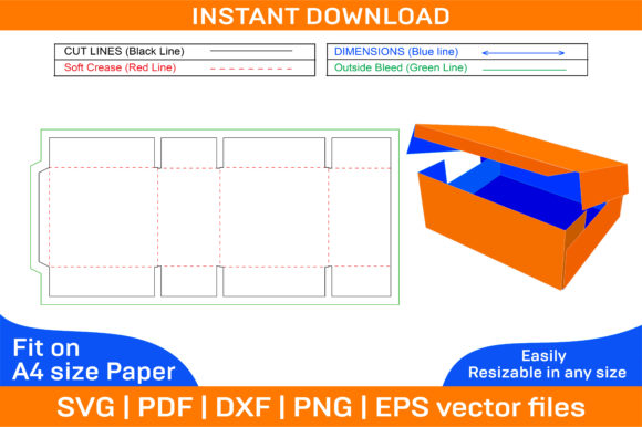 Foldable One Paper Shipping Box Dieline Graphics and Print Templates