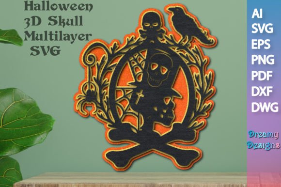 Halloween 3D Skull Multilayer SVG for Laser Cutting in Autumn Amp Projects