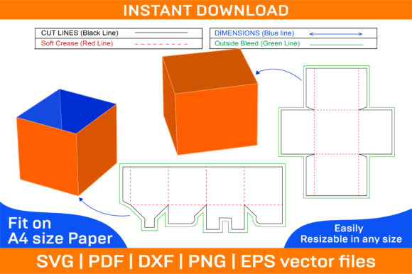 Lid Box, Gift or Sweet Box Dieline Graphics and Print Templates
