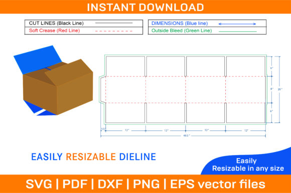 Mailer Shipping Corrugated Box Dieline Graphics and Print Templates