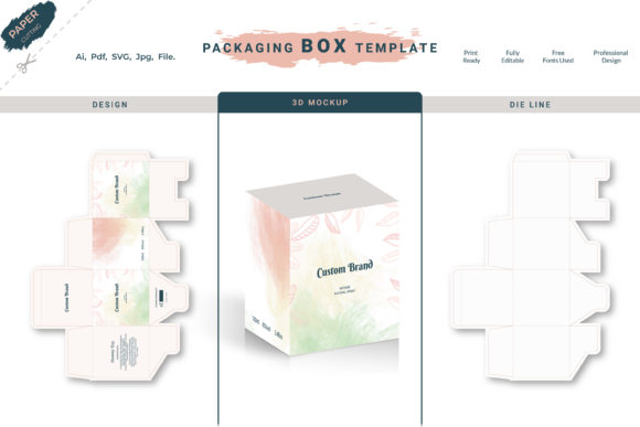 Product 3D Box Packaging Design Template for Editorial and Web Publishing