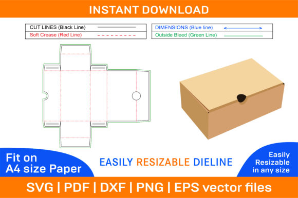Shoe Box Dieline Template and 3D Box Graphics for Print Templates