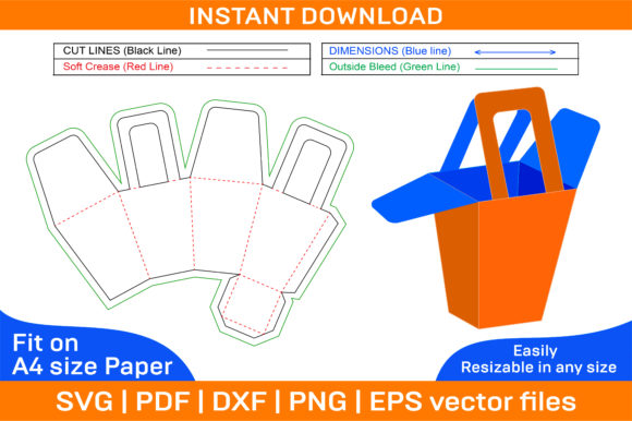 Shopping Bag Box Style Dieline Template Graphics & Print Templates