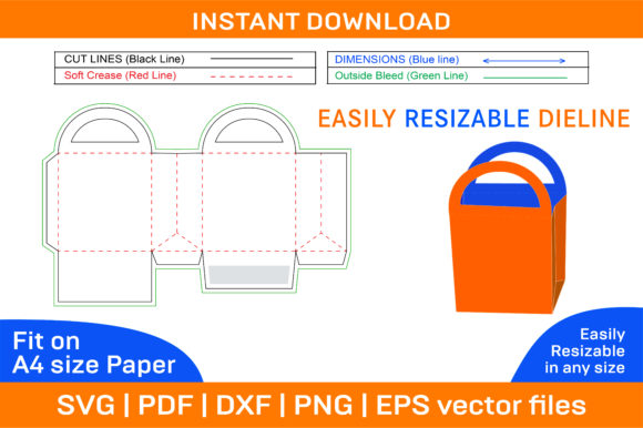 Shopping Bag Style Box with Rounded Graphics and Print Templates