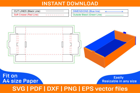 Side Lock Double Wall Tray Box Dieline Graphics and Print Templates