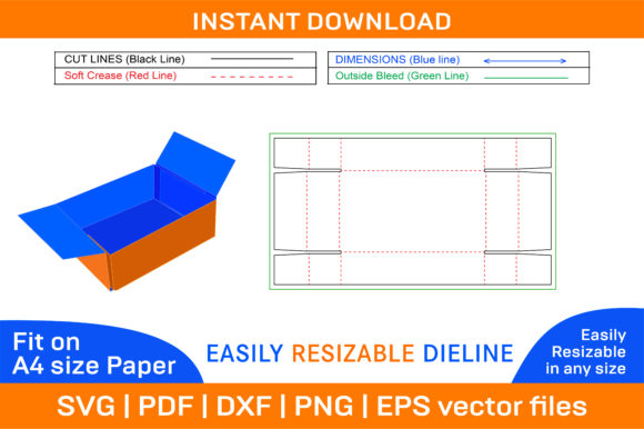 Tray Corrugated Folding Box Dieline Graphics and Print Templates